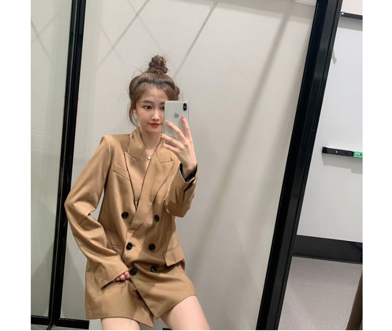 Fashion Ginger Yellow Button Stitching Casual Double-breasted Suit,Coat-Jacket
