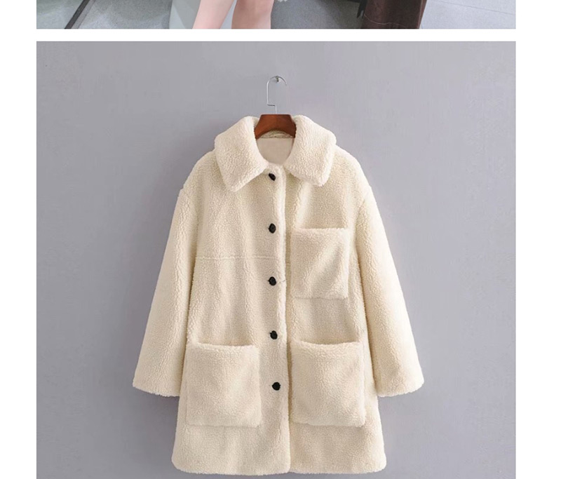 Fashion White Fleece Single-breasted Multi-pocket Coat,Coat-Jacket