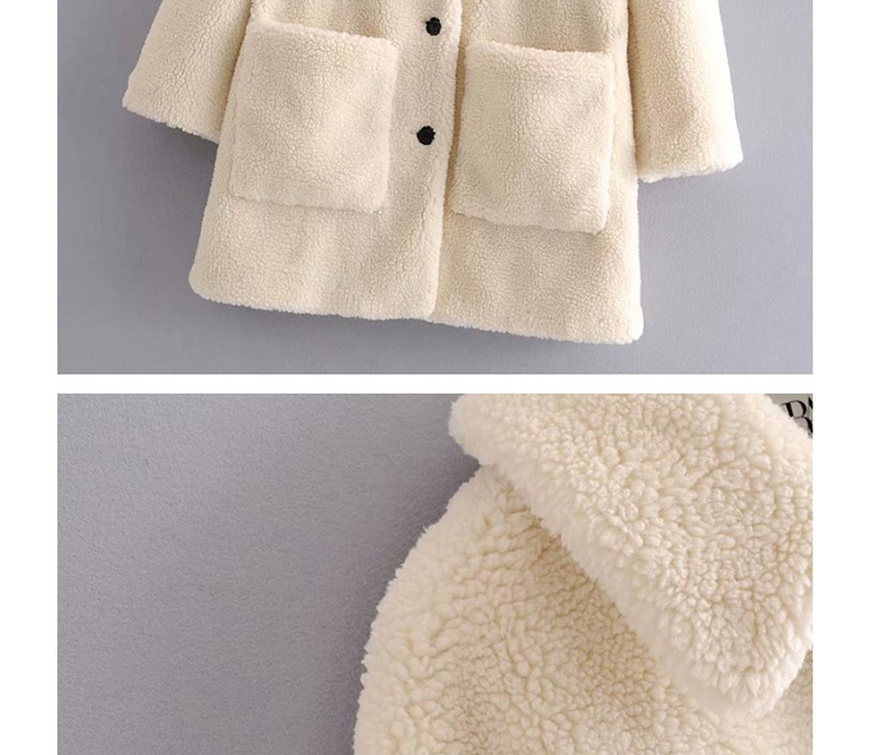 Fashion White Fleece Single-breasted Multi-pocket Coat,Coat-Jacket