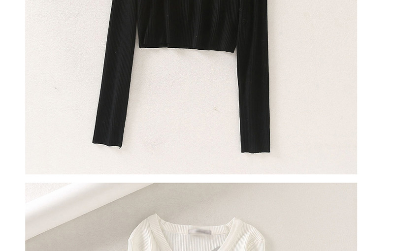 Fashion Black V-neck Vertical Strip Short Pit Thread T-shirt,Blouses