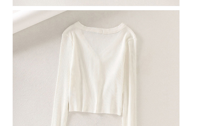 Fashion White V-neck Vertical Strip Short Pit Thread T-shirt,Blouses