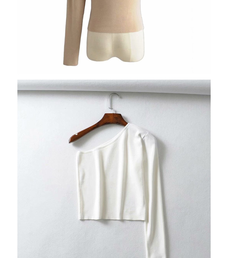 Fashion White Diagonal Knit T-shirt,Blouses