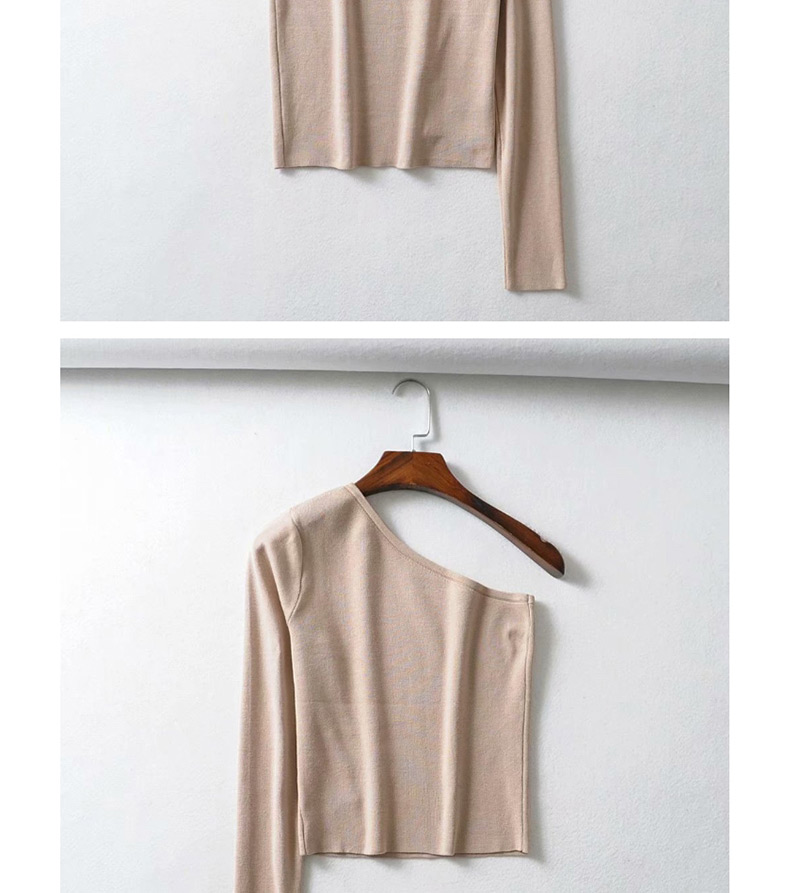 Fashion Khaki Diagonal Knit T-shirt,Blouses
