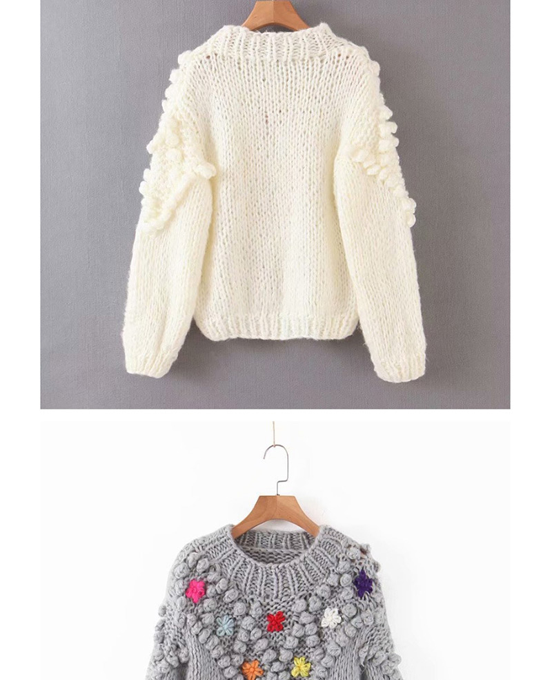 Fashion White Woven Ball Flower Sweater,Sweater