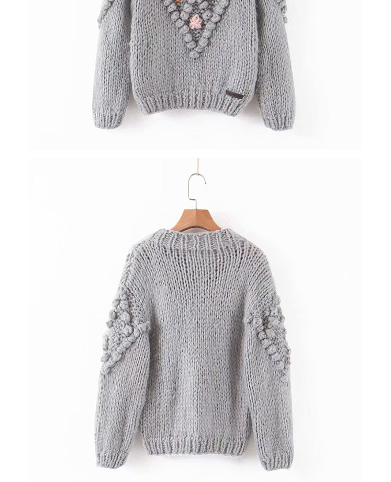 Fashion Gray Woven Ball Flower Sweater,Sweater