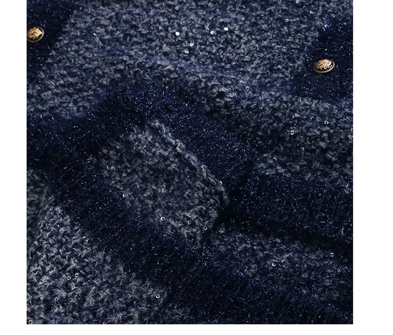 Fashion Blue Bright Silk Woven Round Neck Single-breasted Sweater,Sweater