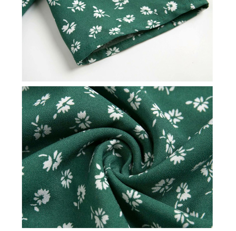 Fashion Green Square Collar Flower Print Dress,Long Dress