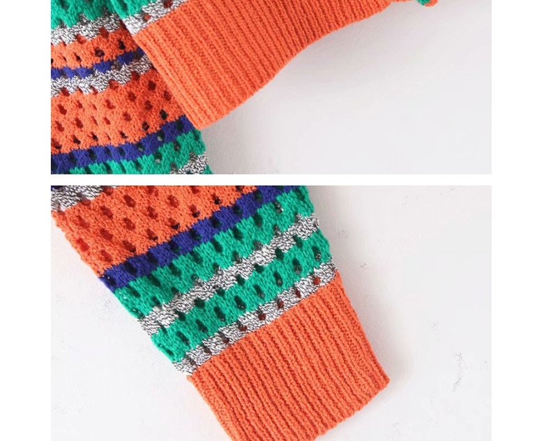 Fashion Orange Strip Striped Knit V-neck Single-breasted Cardigan,Sweater