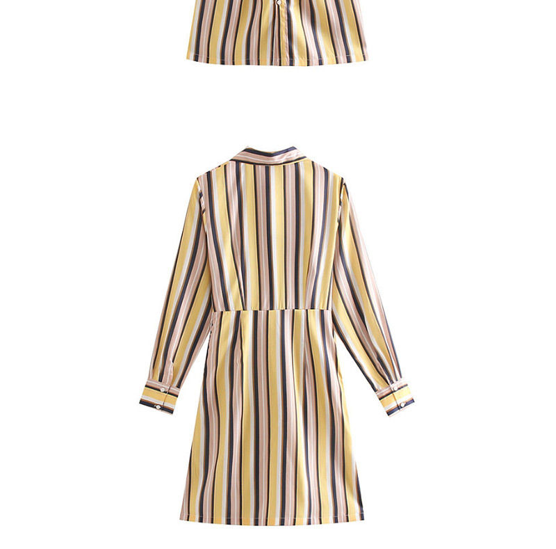 Fashion Yellow Striped Knit Shirt Dress,Mini & Short Dresses