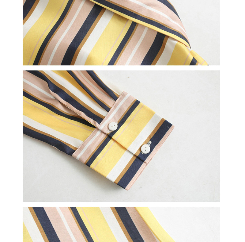 Fashion Yellow Striped Knit Shirt Dress,Mini & Short Dresses