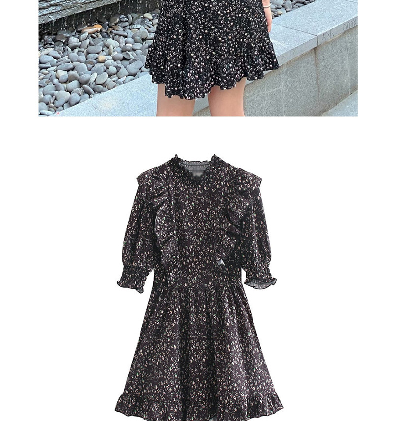 Fashion Black Floral Print Pleated Dress,Mini & Short Dresses