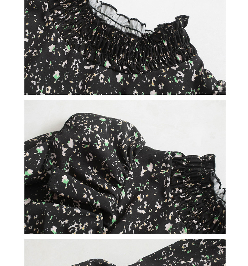 Fashion Black Floral Print Pleated Dress,Mini & Short Dresses