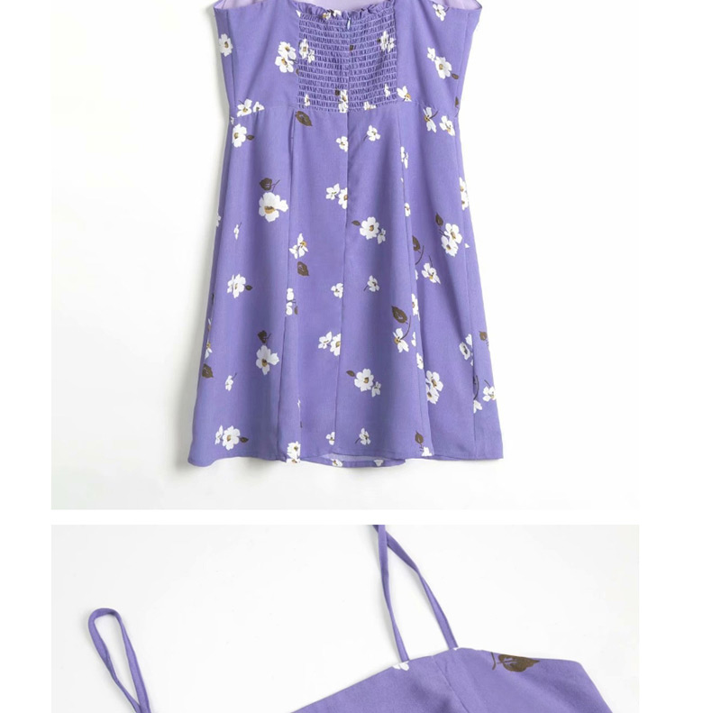 Fashion Purple Sling Flower Print Tube Top Halter Dress,Mini & Short Dresses