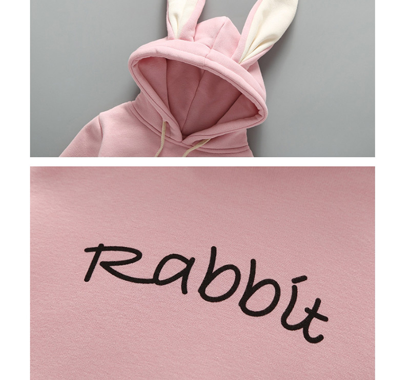 Fashion White Rabbit Ear Letter Print Plus Velvet Hooded Jumpsuit,Kids Clothing
