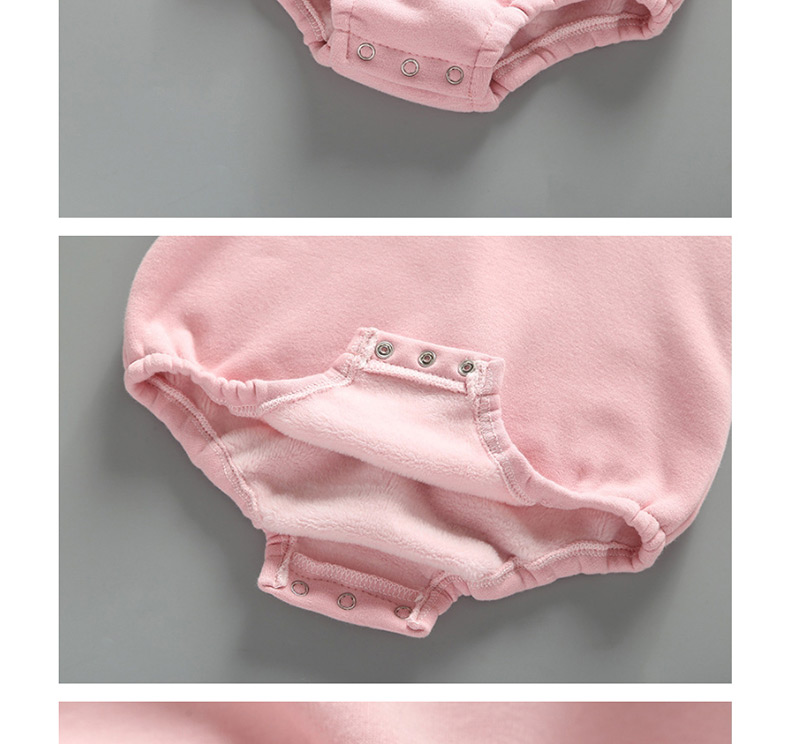 Fashion Pink Rabbit Ear Letter Print Plus Velvet Hooded Jumpsuit,Kids Clothing