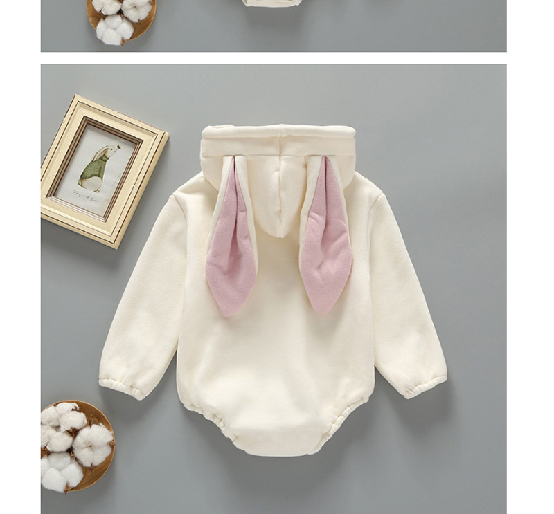 Fashion White Rabbit Ear Letter Print Plus Velvet Hooded Jumpsuit,Kids Clothing