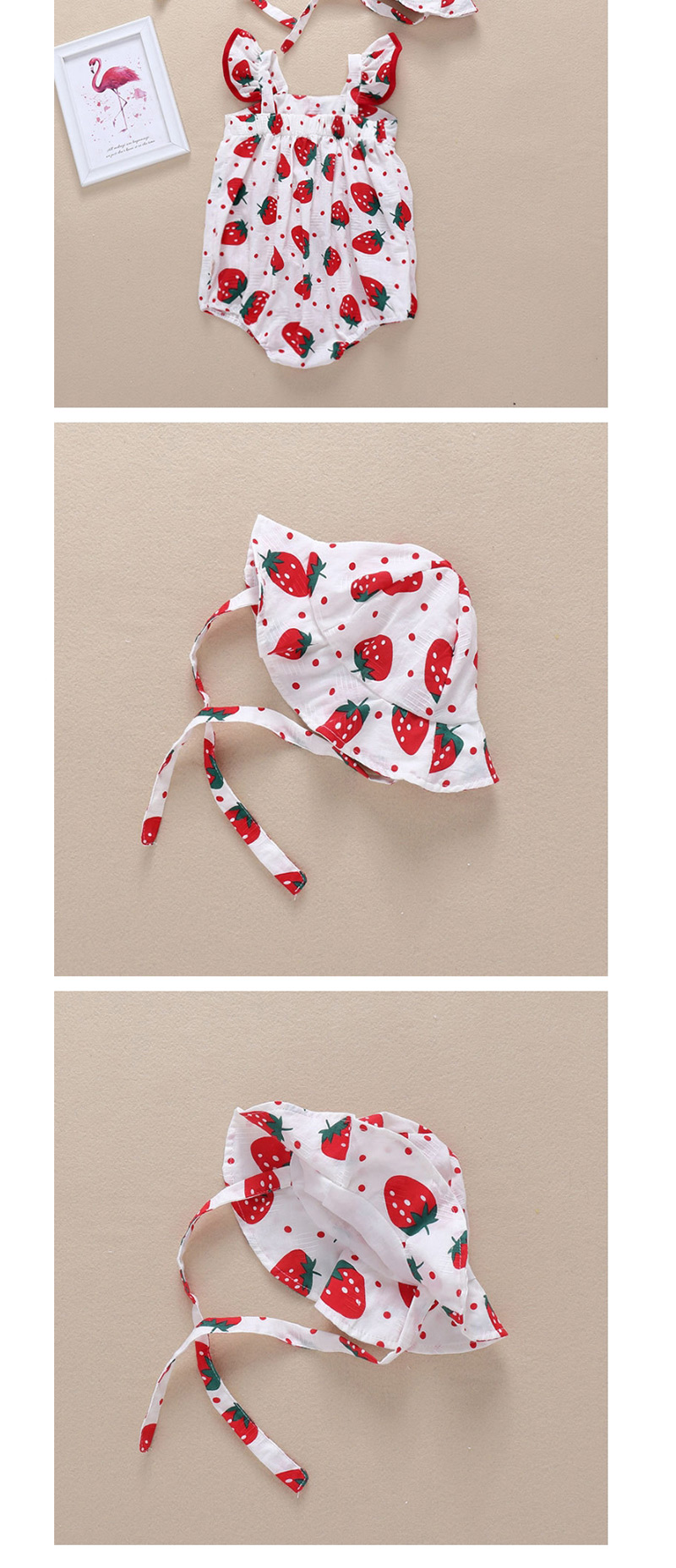 Fashion Red Strawberry Fruit Print Love Patch Pocket Baby Triangle Lace,Kids Clothing