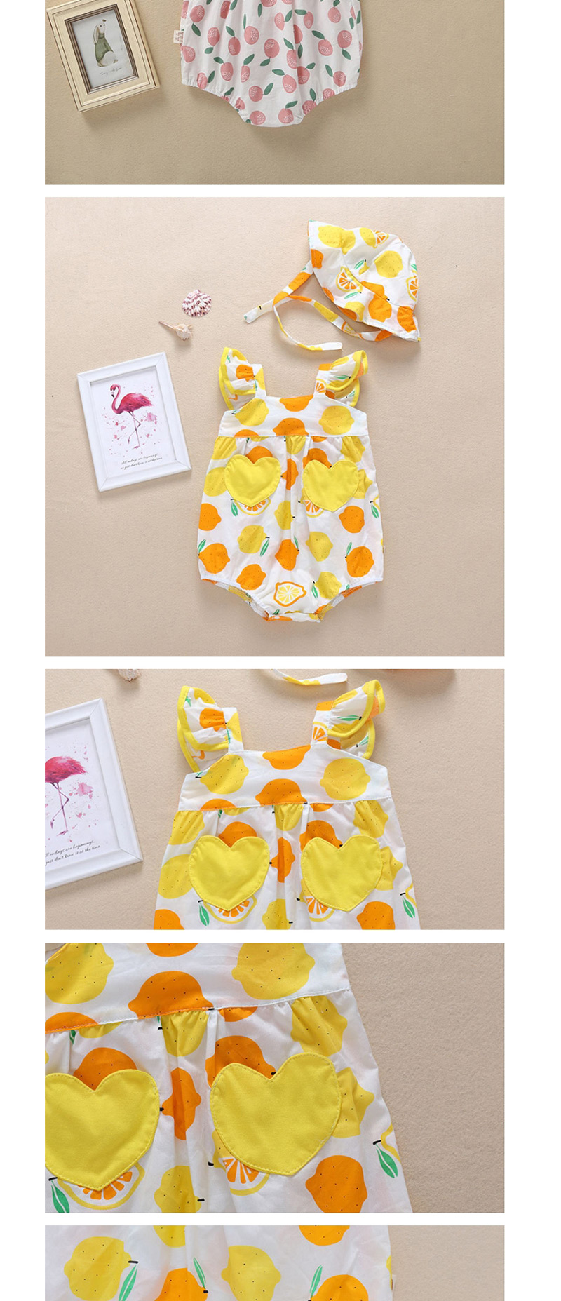 Fashion Yellow Apple Fruit Print Love Patch Pocket Baby Triangle Lace,Kids Clothing