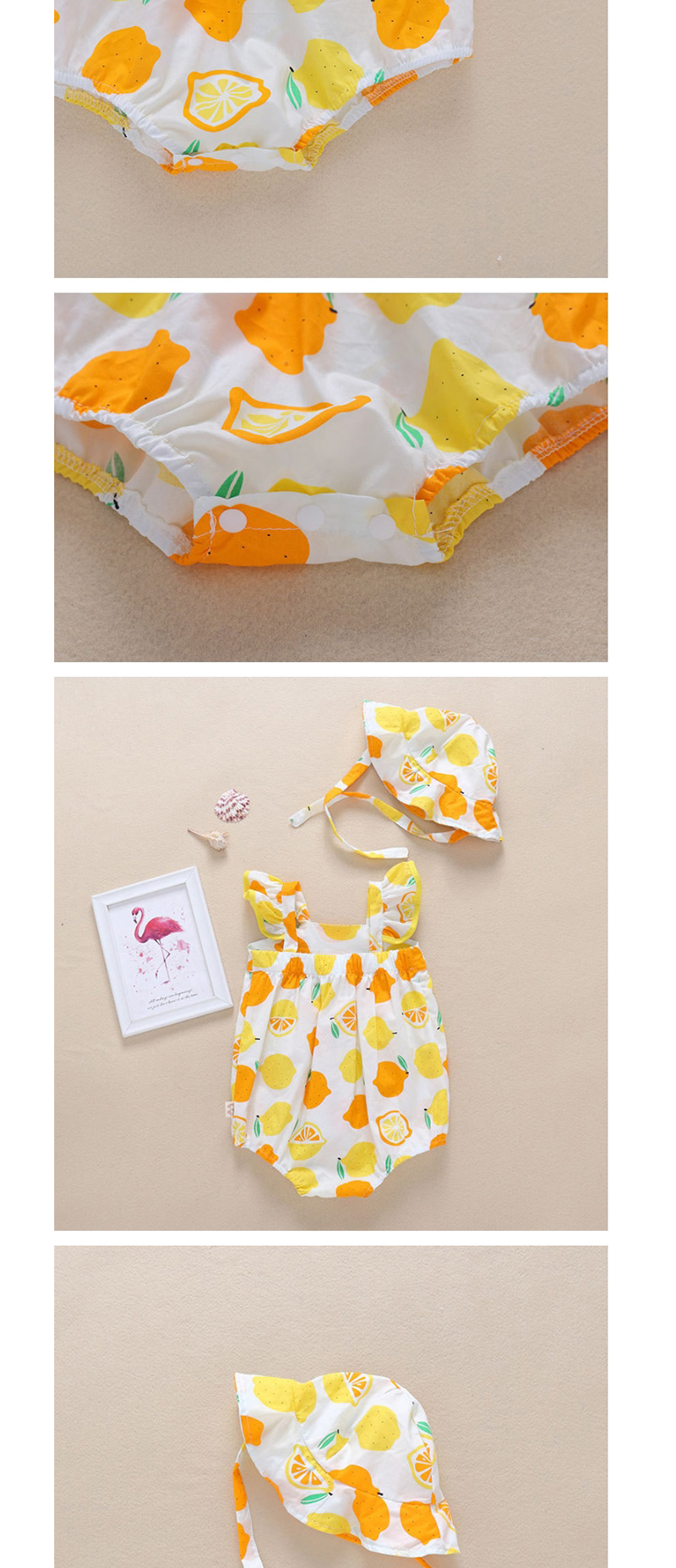 Fashion Yellow Apple Fruit Print Love Patch Pocket Baby Triangle Lace,Kids Clothing