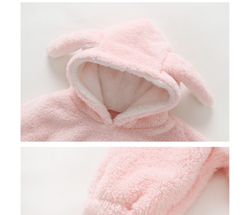 Fashion Pink Plush Rabbit Ears Hooded Robes,Kids Clothing