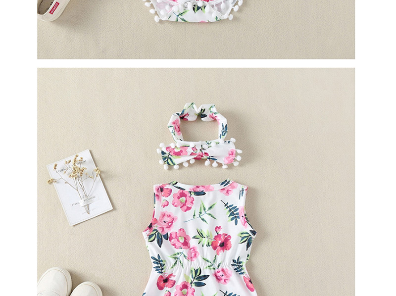 Fashion Pink Lace Flower Print Baby Vest Siamese Romper,Kids Clothing