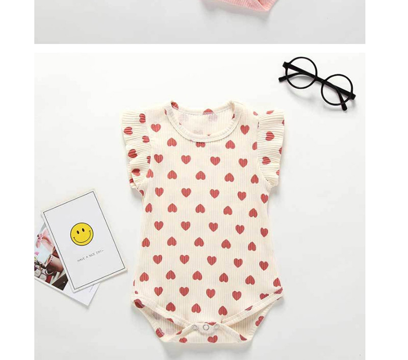 Fashion Beige Small Love Printed Baby Cotton Piece Jumpsuit,Kids Clothing