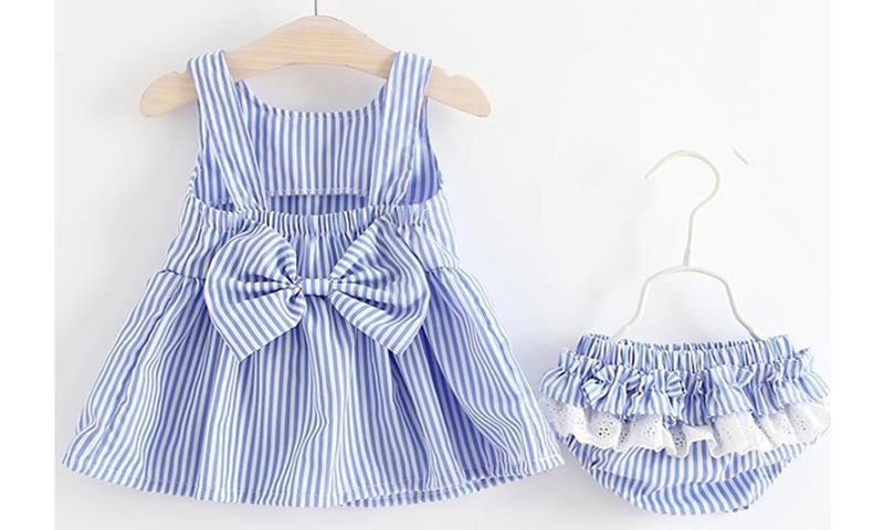 Fashion Light Blue Bow Stripe Skirt With Pants 2 Piece Set,Long Dress