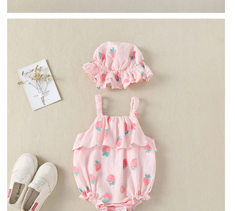 Fashion White Strawberry Printed Triangle Strap Baby One-piece Dress,Kids Clothing
