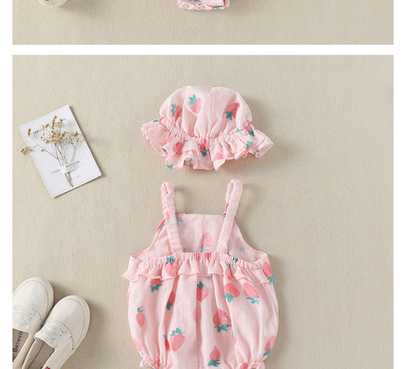 Fashion Pink Strawberry Printed Triangle Strap Baby One-piece Dress,Kids Clothing