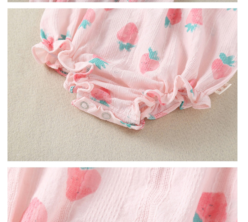Fashion Pink Strawberry Printed Triangle Strap Baby One-piece Dress,Kids Clothing