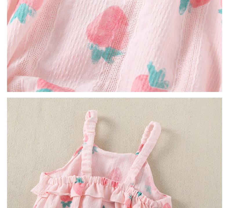 Fashion White Strawberry Printed Triangle Strap Baby One-piece Dress,Kids Clothing