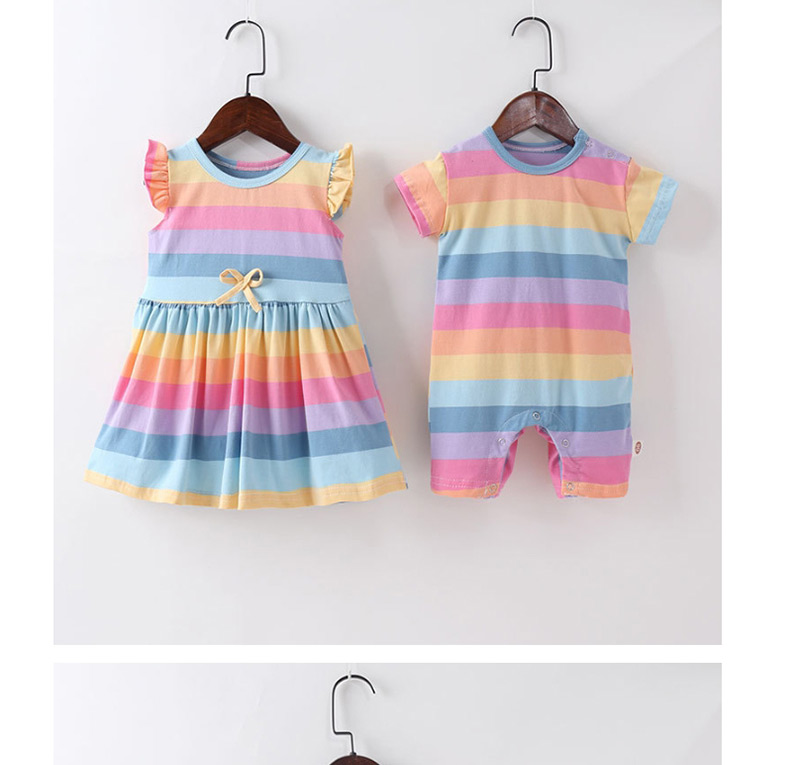 Fashion Ha Yi Rainbow Striped Butterfly Tank Dress,Long Dress
