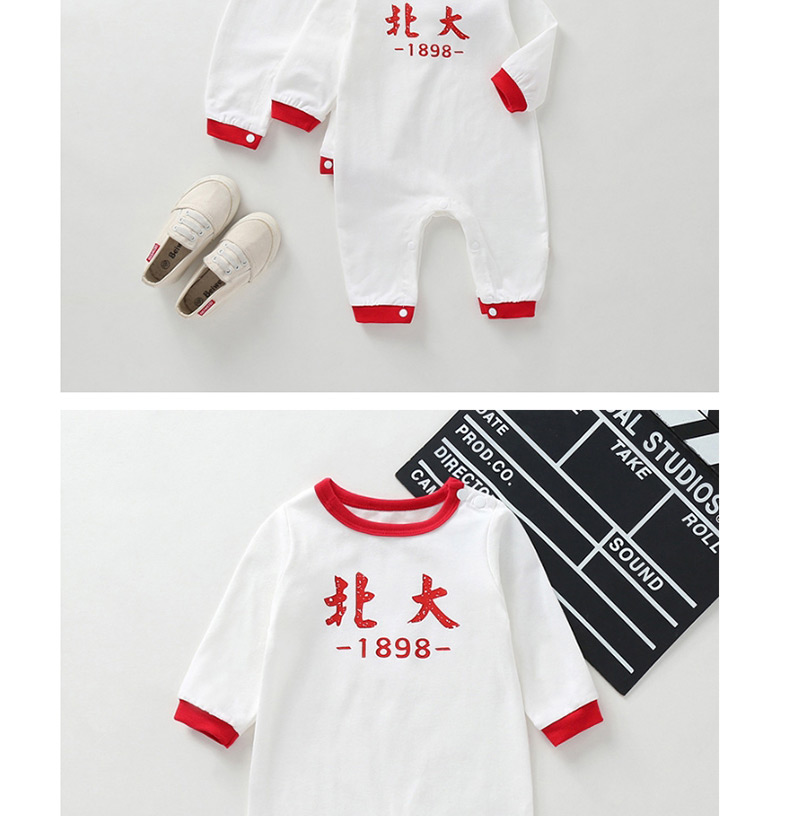Fashion Red North Contrast Cotton Short-sleeved Romper,Kids Clothing