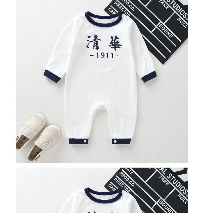 Fashion Blue Tsinghua Contrast Cotton Short-sleeved Romper,Kids Clothing