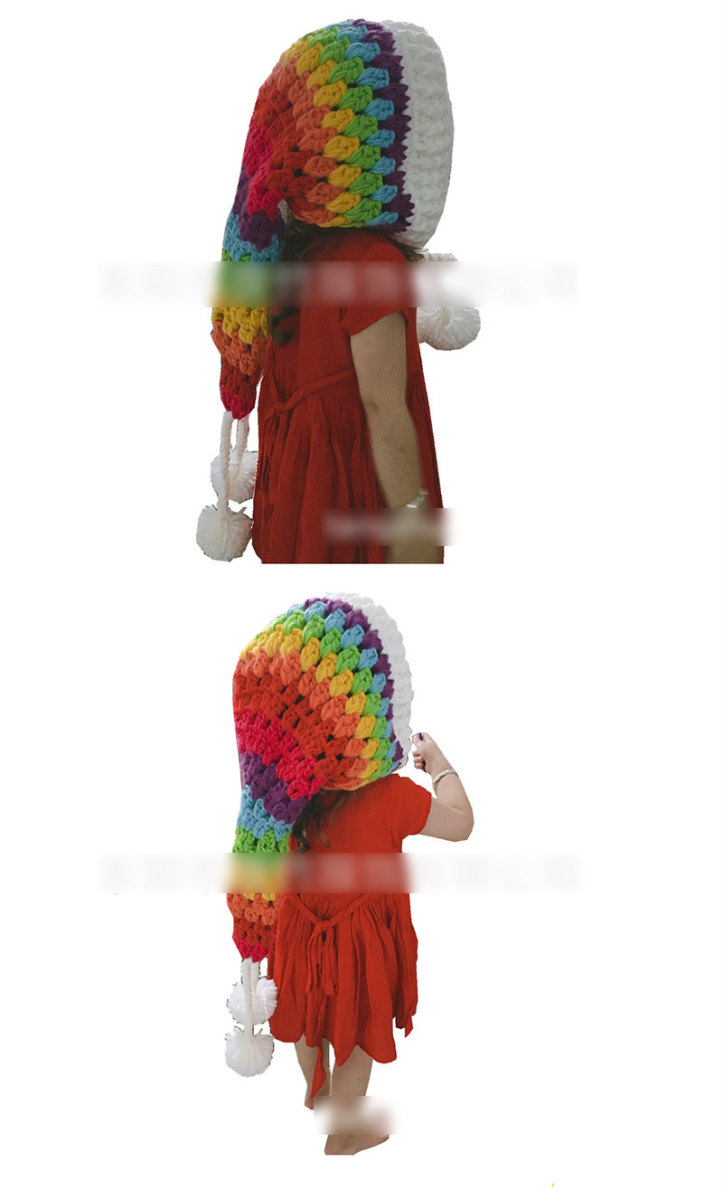 Fashion Dark Color Wool Crochet Rainbow Long Tail Cap,Sun Hats