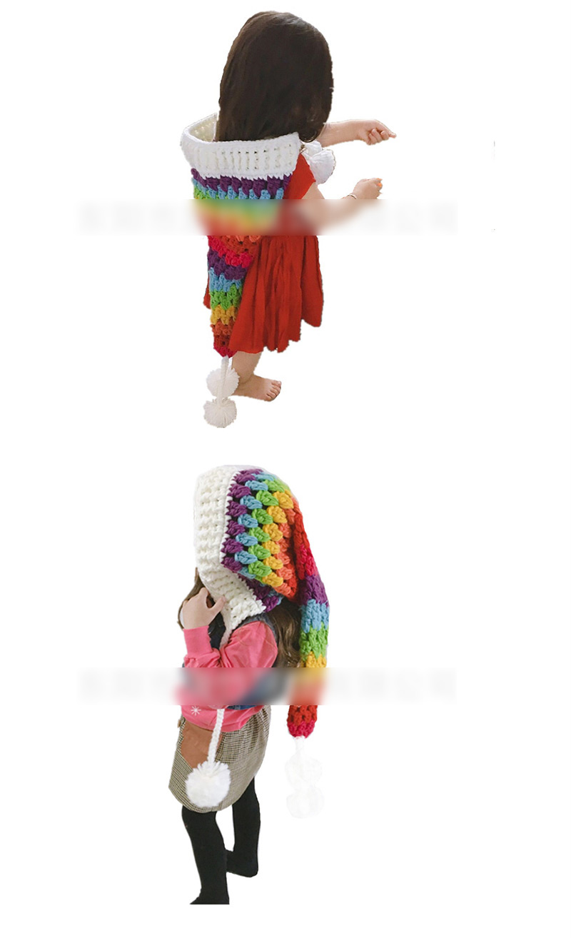 Fashion Gray Wool Crochet Rainbow Long Tail Cap,Sun Hats