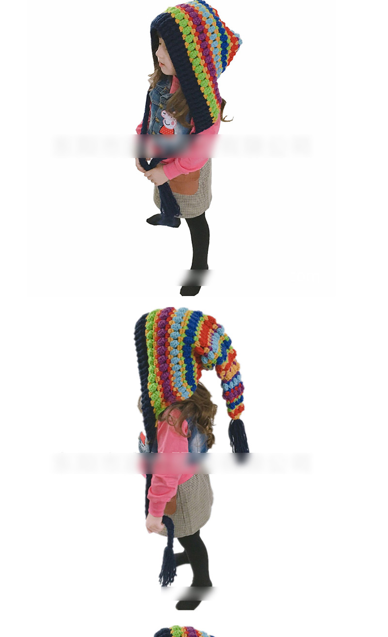 Fashion White Color Wool Crochet Rainbow Long Tail Cap,Sun Hats