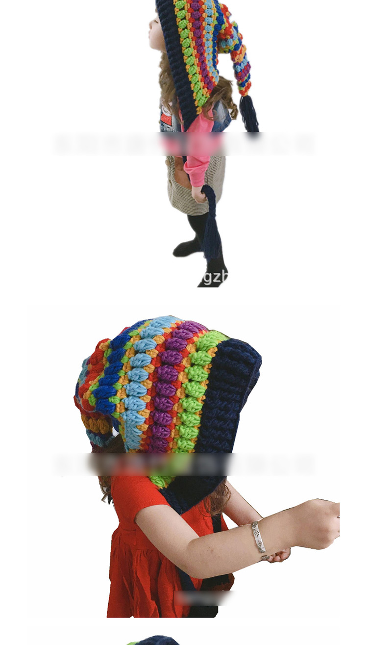 Fashion Gray Wool Crochet Rainbow Long Tail Cap,Sun Hats