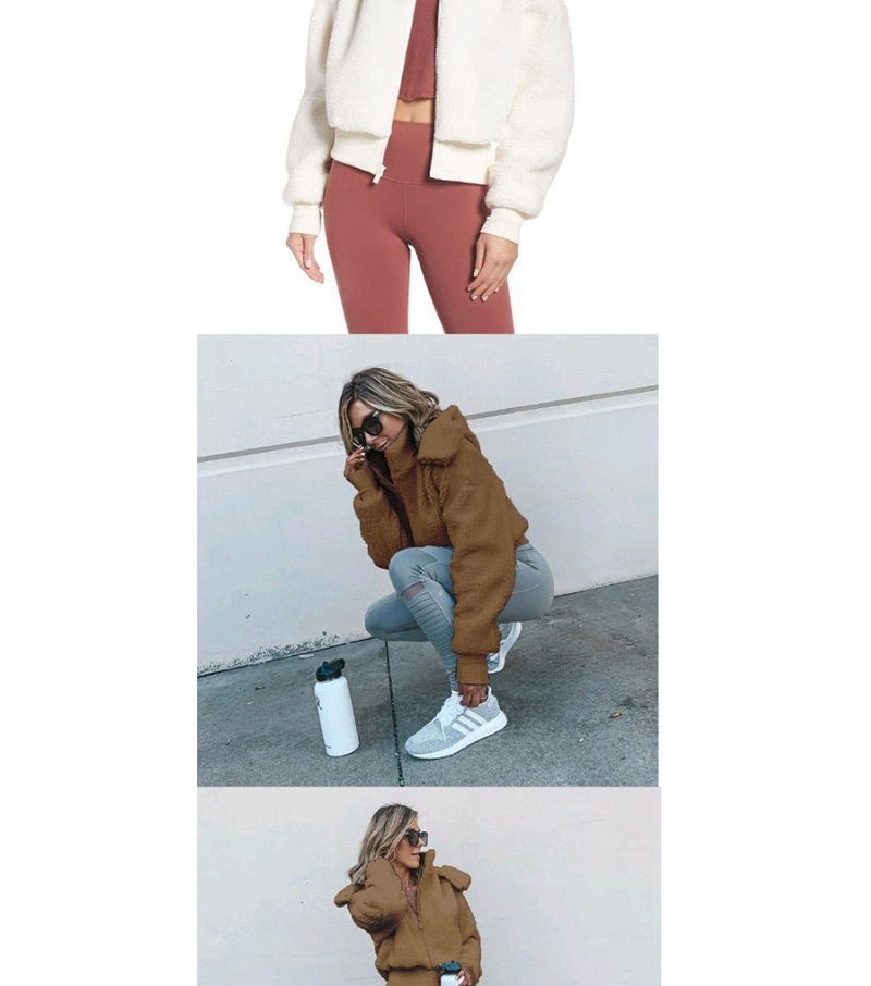 Fashion Khaki Lapel Hooded Zipper Plush Jacket,Coat-Jacket