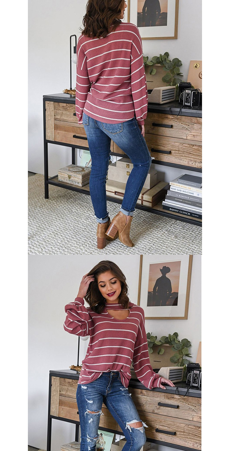 Fashion Dark Pink Striped Pullover Shirt,Sweater