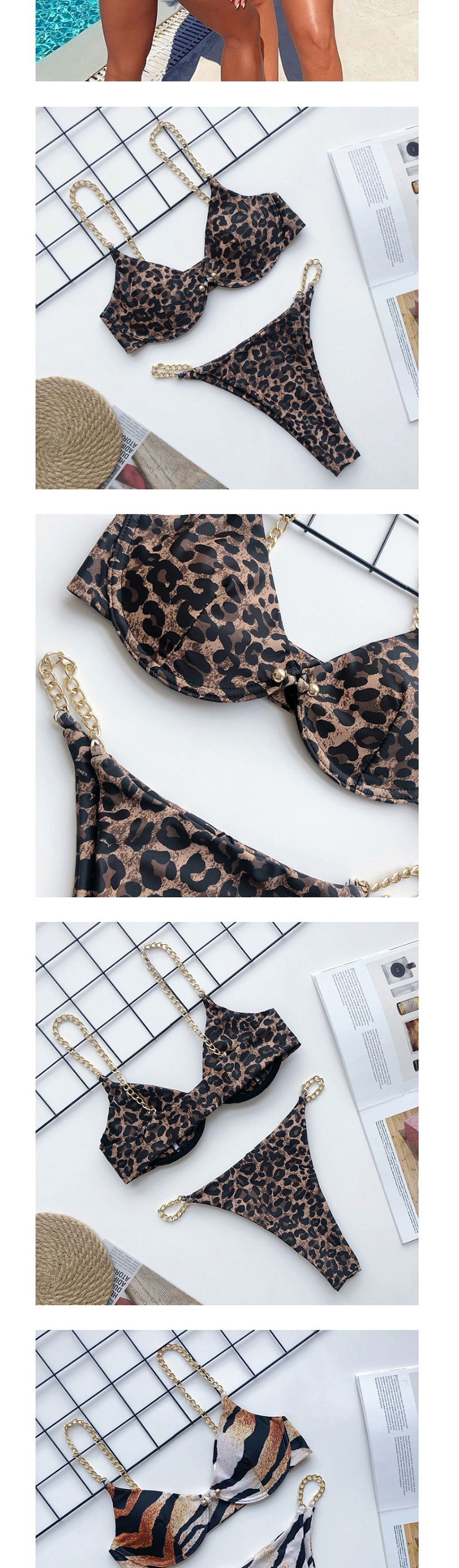 Fashion Leopard Chain Pin Buckle Split Swimsuit,Bikini Sets