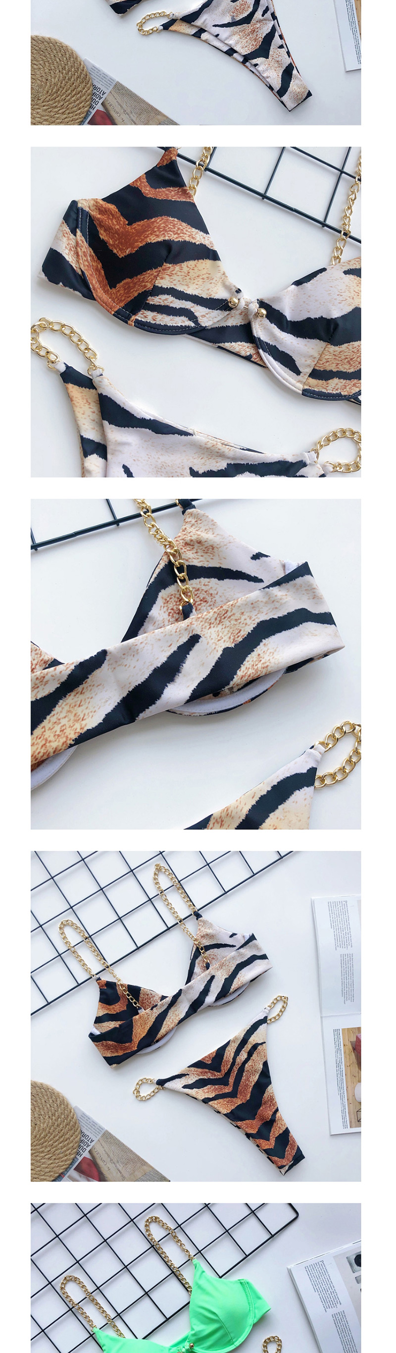 Fashion Leopard Chain Pin Buckle Split Swimsuit,Bikini Sets