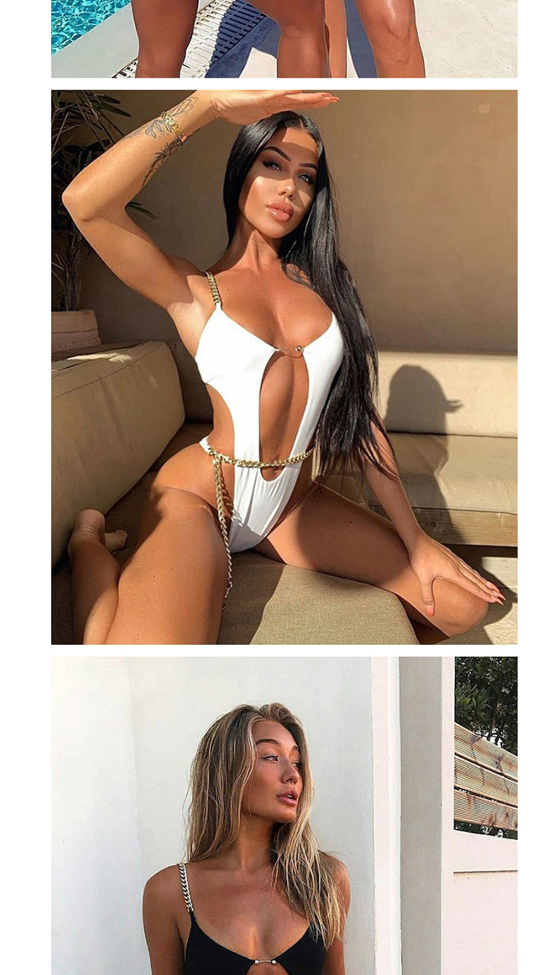Fashion White Chain Openwork Backless One-piece Swimsuit,One Pieces