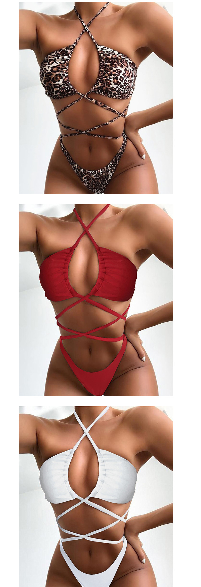 Fashion Red Drawstring Bandage One-piece Swimsuit,One Pieces