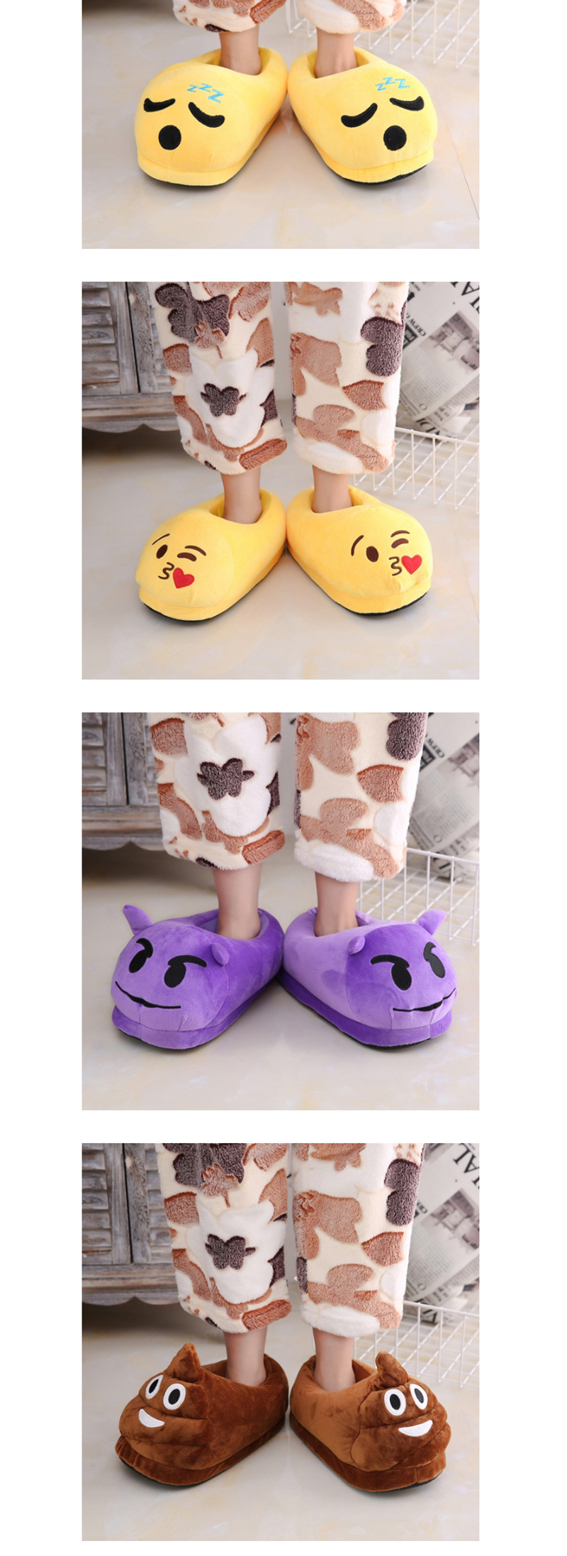 Fashion 13 Purple Cartoon Expression Plush Bag With Cotton Slippers,Slippers