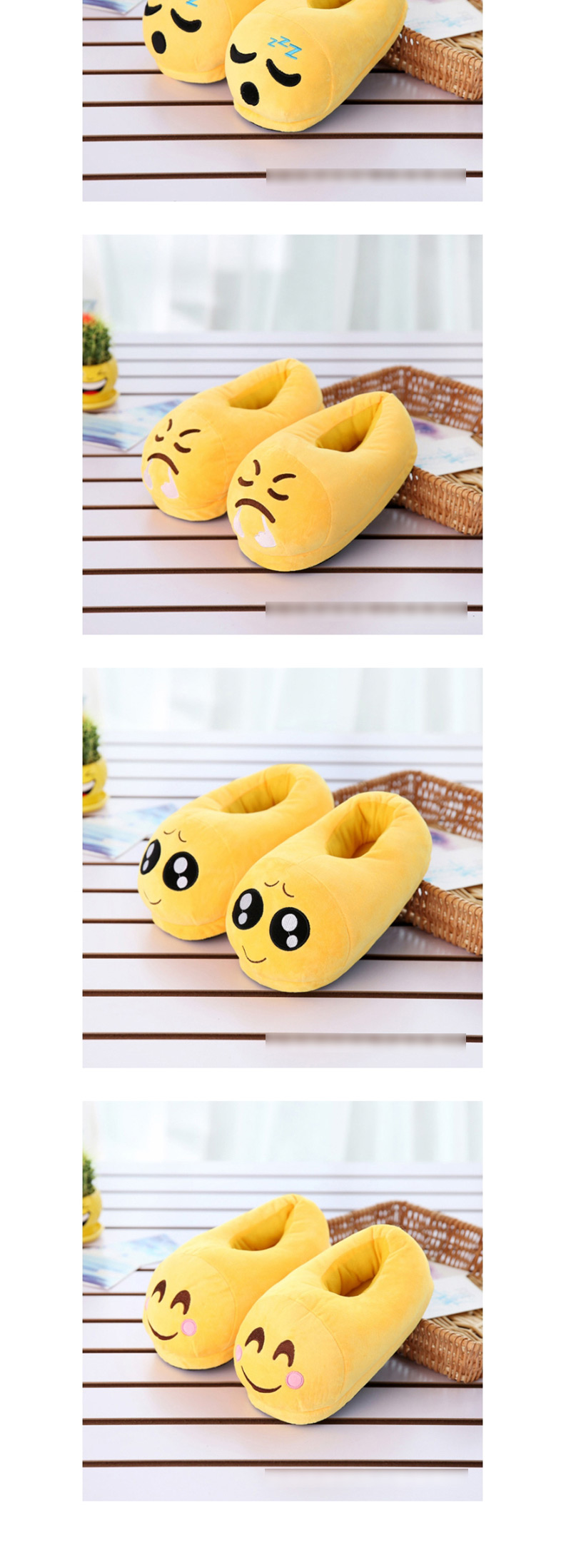 Fashion 6 Yellow Smiley Face Cartoon Expression Plush Bag With Cotton Slippers,Slippers