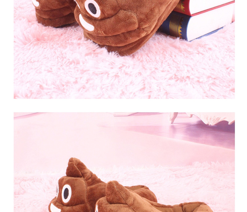 Fashion Brown+white Plush Big Head And Half Cotton Slippers,Slippers