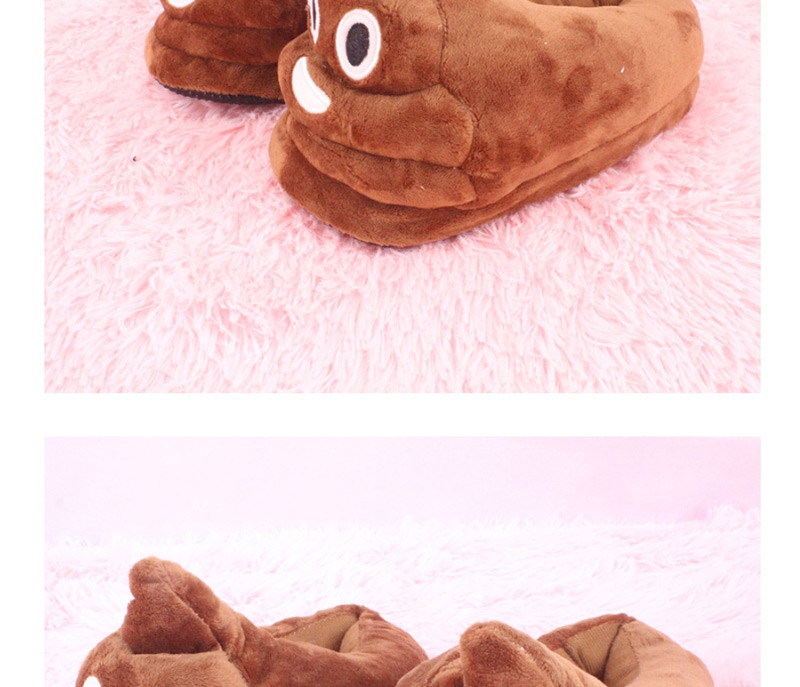 Fashion Brown+white Plush Big Head And Half Cotton Slippers,Slippers
