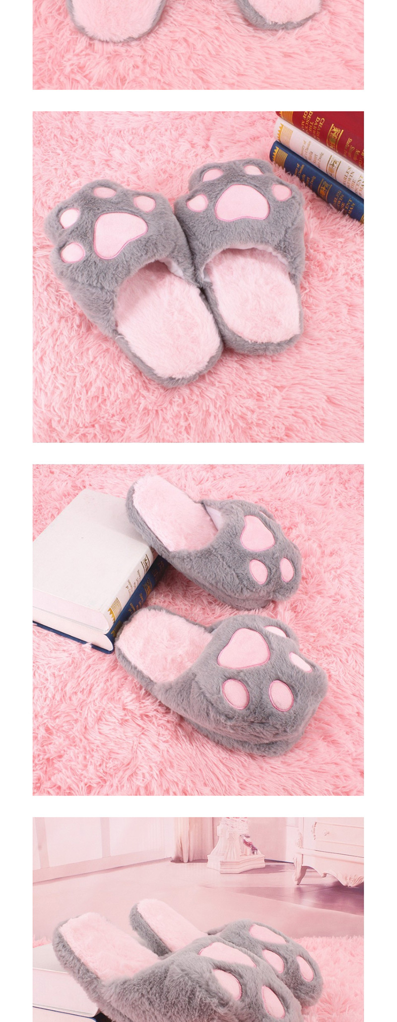 Fashion Gray Cartoon Bear Paw Plush Cotton Slippers,Slippers