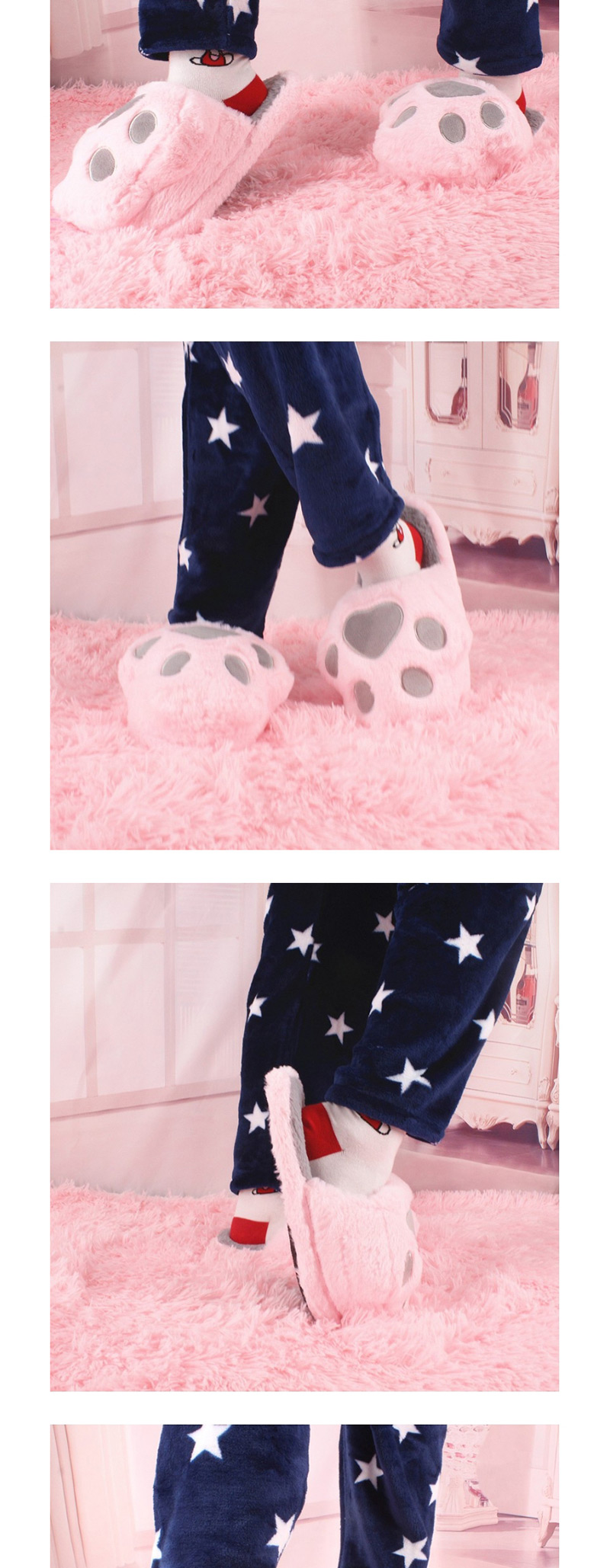 Fashion Pink Cartoon Bear Paw Plush Cotton Slippers,Slippers